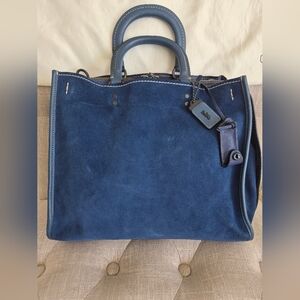 Authentic Coach Navy Blue Suede And Leather 1941 Rogue 36 Tote Bag